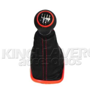 SET DE PALANCA DE VELOCIDADES CON FUNDA DE PIEL Y MARCO EN COLOR ROJO-JETTA Y GOLF MK4.