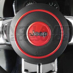 EMBELLECEDORES PARA CENTRO DE VOLANTE EN ROJO- JEEP, PATRIOT, COMPASS, WRANGLER, SAHARA