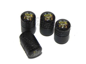 JUEGO DE TAPAS AIRE LLANTA, ROCK EDITION, HEAVY METAL, GUNS & ROSES, ALUMINIO NEGRO, UNIVERSALES