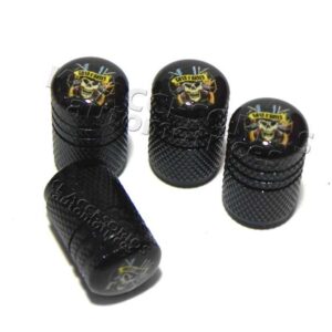 JUEGO DE TAPAS AIRE LLANTA, ROCK EDITION, HEAVY METAL, GUNS & ROSES, ALUMINIO NEGRO, UNIVERSALES