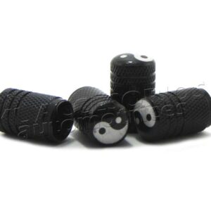 JUEGO DE TAPAS AIRE LLANTA, YIN YANG, BIEN Y MAL, ALUMINIO, UNIVERSALES