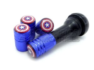 JUEGO DE TAPAS AIRE LLANTA, MARVEL EDITION, CAPITAN AMERICA, ALUMINIO AZUL, UNIVERSALES