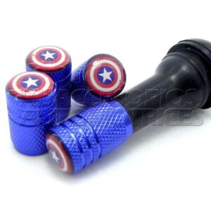 JUEGO DE TAPAS AIRE LLANTA, MARVEL EDITION, CAPITAN AMERICA, ALUMINIO AZUL, UNIVERSALES