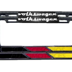 PAR DE PORTAPLACAS, VOLKSWAGEN, BANDERA ALEMANIA, JETTA, VENTO, TIGUAN, BEETLE, CADDY, GOL, GOLF, POLO, GTI, GLI