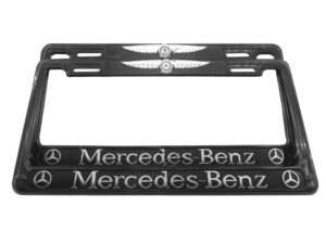 SET DE 2 PORTA PLACAS MERCEDES BENZ ALITAS, LETRAS EN RELIEVE