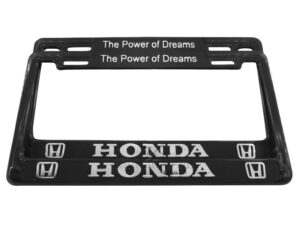 SET DE 2 MARCOS PORTA PLACAS HONDA, LETRAS EN RELIEVE COLOR CROMO