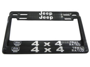 SET DE 2 PORTA PLACAS TAMAÑO NACIONAL EDICION JEEP 4X4 TRAIL RATED, LETRAS EN RELIEVE HECHO DE PLATSICO