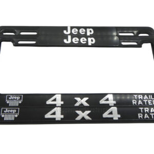 SET DE 2 PORTA PLACAS TAMAÑO NACIONAL EDICION JEEP 4X4 TRAIL RATED, LETRAS EN RELIEVE HECHO DE PLATSICO