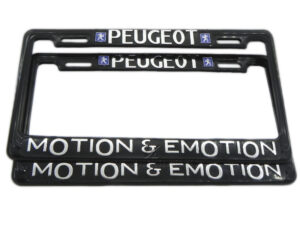SET DE 2 MARCOS PORTA PLACAS PEUGEOT MOTION & EMOTION, TAMAÑO NACIONAL