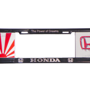 MARCO PORTAPLACA TIPO EUROPEO EDICION HONDA SANGRANTE, SOL NACIENTE JAPONHECHO DE PLASTICO ABS CON LETRAS EN RELIEVE, CALCOMANIAS EN VINIL AUTOADHERIBLE IMPRESO CON REFLEJANTE, COMPATIBLE CON TODAS LAS PLACAS MEXICANAS.