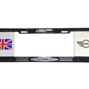MARCO PORTAPLACA TIPO EUROPEO EDICION MINI COOPER ENGLAND, JOHN COOPER WORKS GP HECHO DE PLASTICO ABS CON LETRAS EN RELIEVE, CALCOMANIAS EN VINIL AUTOADHERIBLE IMPRESO CON REFLEJANTE, COMPATIBLE CON TODAS LAS PLACAS MEXICANAS.