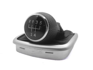 Perilla de palanca de velocidades con funda cubre polvo en piel genuina y marco de plástico ABS color gris mate, alta resistencia y durabilidad, compatible con Jetta Mk4 1999 a 2007 y Volkswagen Clásico 2008 a 2014.