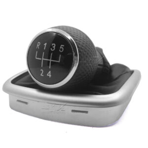 Perilla de palanca de velocidades con funda cubre polvo en piel genuina y marco de plástico ABS color gris mate, alta resistencia y durabilidad, compatible con Jetta Mk4 1999 a 2007 y Volkswagen Clásico 2008 a 2014.