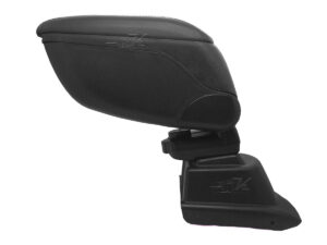 Consola descansabrazos universal hecha de plastico ABS de la más alta calidad y tapa forrada en vinipiel para uso rudo, incluye brack adaptador para fijarse sobre la consola actual del vehiculo, compatible con Volkswagen Vento y Volkswagen Polo.