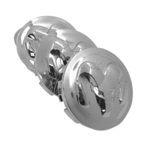 SET CON 4 CENTROS PARA RIN CON 63 MM DE DIAMETRO COMPATIBLE CON RAM 1500 2013 A 2021, CROMADO HECHO DE PLASTICO ABS.