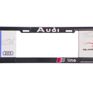 MARCO PORTAPLACA TIPO EUROPEO EDICION AUDI S LINE QUATTRO LIZARD, UNION EUROPEA DEUTCHSLAND HECHO DE PLASTICO ABS CON LETRAS EN RELIEVE, CALCOMANIAS EN VINIL AUTOADHERIBLE IMPRESO CON REFLEJANTE, COMPATIBLE CON TODAS LAS PLACAS MEXICANAS.