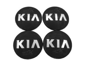 SET CON 4 CENTROS DE RIN 59 MM DIAMETRO COMPATIBLE CON RINES DE VEHICULOS KIA, LOGO ENCAPSULADO, FACIL INSTALACION