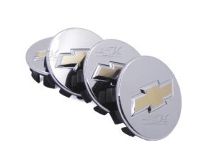 SET CON 4 CENTROS DE RIN CON DIAMETRO DE 52 MM COMPATIBLE CON VEHICULOS CHEVROLET, HECHO DE PLASTICO ABS CON PARTE DELANTERA CROMADO.