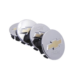 SET CON 4 CENTROS DE RIN CON DIAMETRO DE 52 MM COMPATIBLE CON VEHICULOS CHEVROLET, HECHO DE PLASTICO ABS CON PARTE DELANTERA CROMADO.