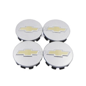 SET CON 4 CENTROS DE RIN CON DIAMETRO DE 52 MM COMPATIBLE CON VEHICULOS CHEVROLET, HECHO DE PLASTICO ABS CON PARTE DELANTERA GRIS SATINADO.