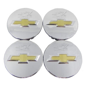 SET CON 4 CENTROS DE RIN CON DIAMETRO DE 60 MM COMPATIBLE CON VEHICULOS CHEVROLET, HECHO DE PLASTICO ABS CON PARTE DELANTERA CROMADA.