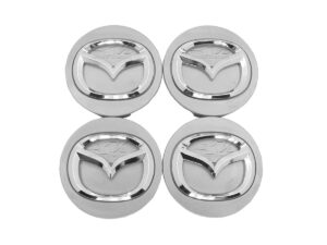 SET CON 4 CENTROS DE RIN CON DIAMETRO DE 56 MM COMPATIBLE CON VEHICULOS MAZDA CX-9 CX-7, 3, 5, 6. HECHO DE PLASTICO ABS CON PARTE DELANTERA GRIS SATINADO.