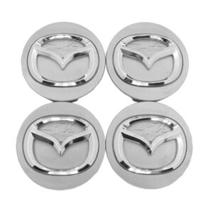 SET CON 4 CENTROS DE RIN CON DIAMETRO DE 56 MM COMPATIBLE CON VEHICULOS MAZDA CX-9 CX-7, 3, 5, 6. HECHO DE PLASTICO ABS CON PARTE DELANTERA GRIS SATINADO.