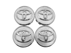 SET CON 4 CENTROS DE RIN CON DIAMETRO DE 56 MM COMPATIBLE CON VEHICULOS TOYOTA, HECHO DE PLASTICO ABS CON PARTE DELANTERA CROMADA, BASE CROMADA, PRODUCTO HECHO EN MEXICO.