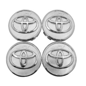 SET CON 4 CENTROS DE RIN CON DIAMETRO DE 56 MM COMPATIBLE CON VEHICULOS TOYOTA, HECHO DE PLASTICO ABS CON PARTE DELANTERA CROMADA, BASE CROMADA, PRODUCTO HECHO EN MEXICO.