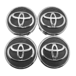 SET CON 4 CENTROS DE RIN CON DIAMETRO DE 56 MM COMPATIBLE CON VEHICULOS TOYOTA, HECHO DE PLASTICO ABS CON PARTE DELANTERA CROMADA, BASE NEGRO, PRODUCTO HECHO EN MEXICO.