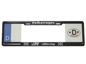 MARCO PORTAPLACA TIPO EUROPEO HECHO DE PLASTICO ABS COMPATIBLE CON TODAS LAS MATRICULAS MEXICANAS, LETRAS EN RELIEVE E IMAGENES EN VINIL AUTOADHERIBLE REFLEJANTE.