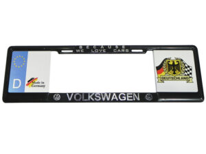 MARCO PORTAPLACA TIPO EUROPEO HECHO DE PLASTICO ABS COMPATIBLE CON TODAS LAS MATRICULAS MEXICANAS, LETRAS EN RELIEVE E IMAGENES EN VINIL AUTOADHERIBLE REFLEJANTE.