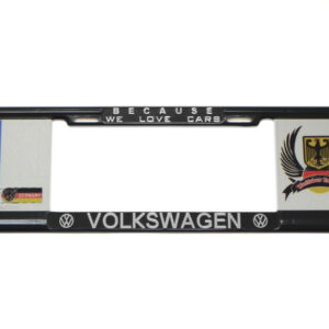 MARCO PORTAPLACA TIPO EUROPEO HECHO DE PLASTICO ABS COMPATIBLE CON TODAS LAS MATRICULAS MEXICANAS, LETRAS EN RELIEVE E IMAGENES EN VINIL AUTOADHERIBLE REFLEJANTE.