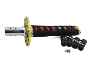 Hecho de aluminio con plastico ABS, mango con recubrimiento en hilo. Cuenta con su kit de instalación.